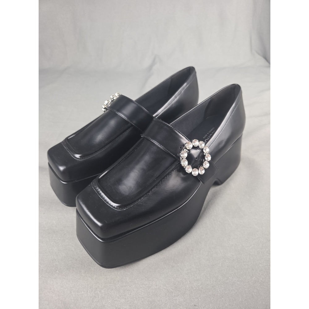 Charles & Keith Womens Block Heel Platform Patent Leather Loafers 8.5 NWOT